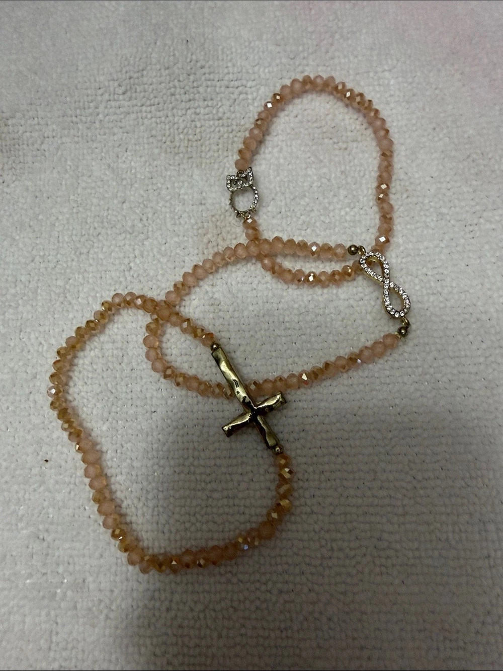 Beaded Cross Necklace in Brown & Gold
